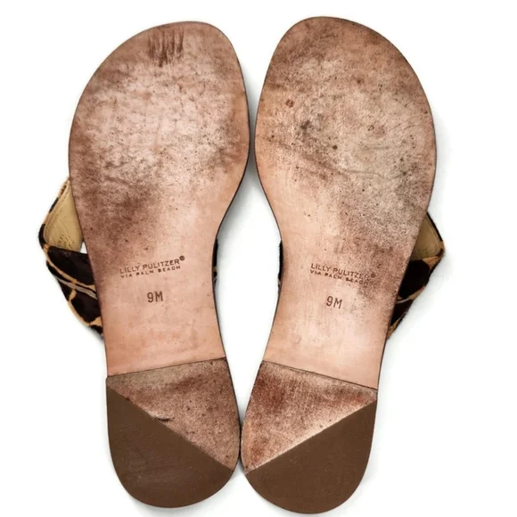 Lilly Pulitzer McKim Leopard Print Calf-Hair Leather Gold Ring Thong Sandals - Picture 12 of 12